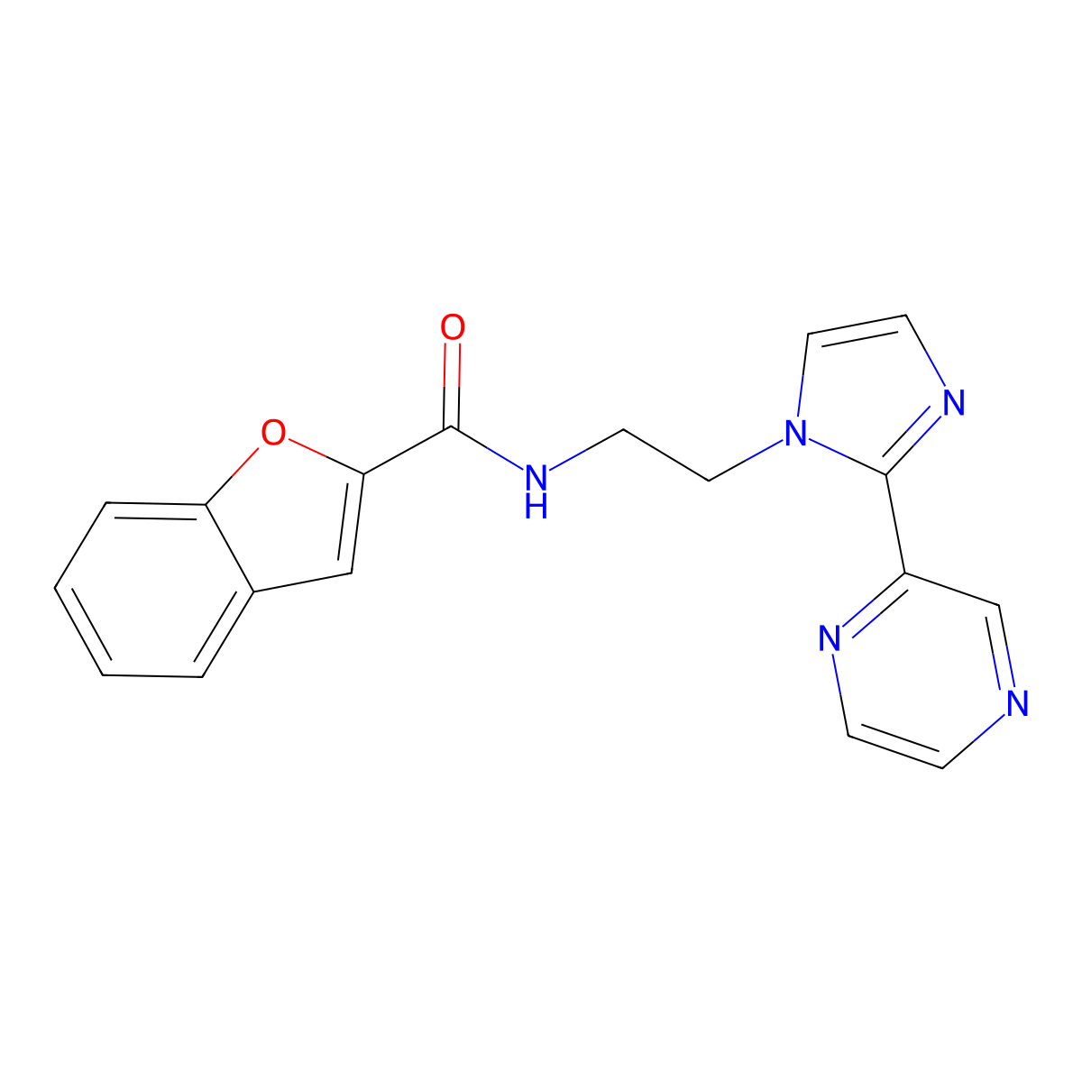N-(2-(2-(pyrazin-2-yl)-1H-imidazol-1-yl)ethyl)benzofuran-2-carboxamide molecular structure, CAS 2034633-49-1
