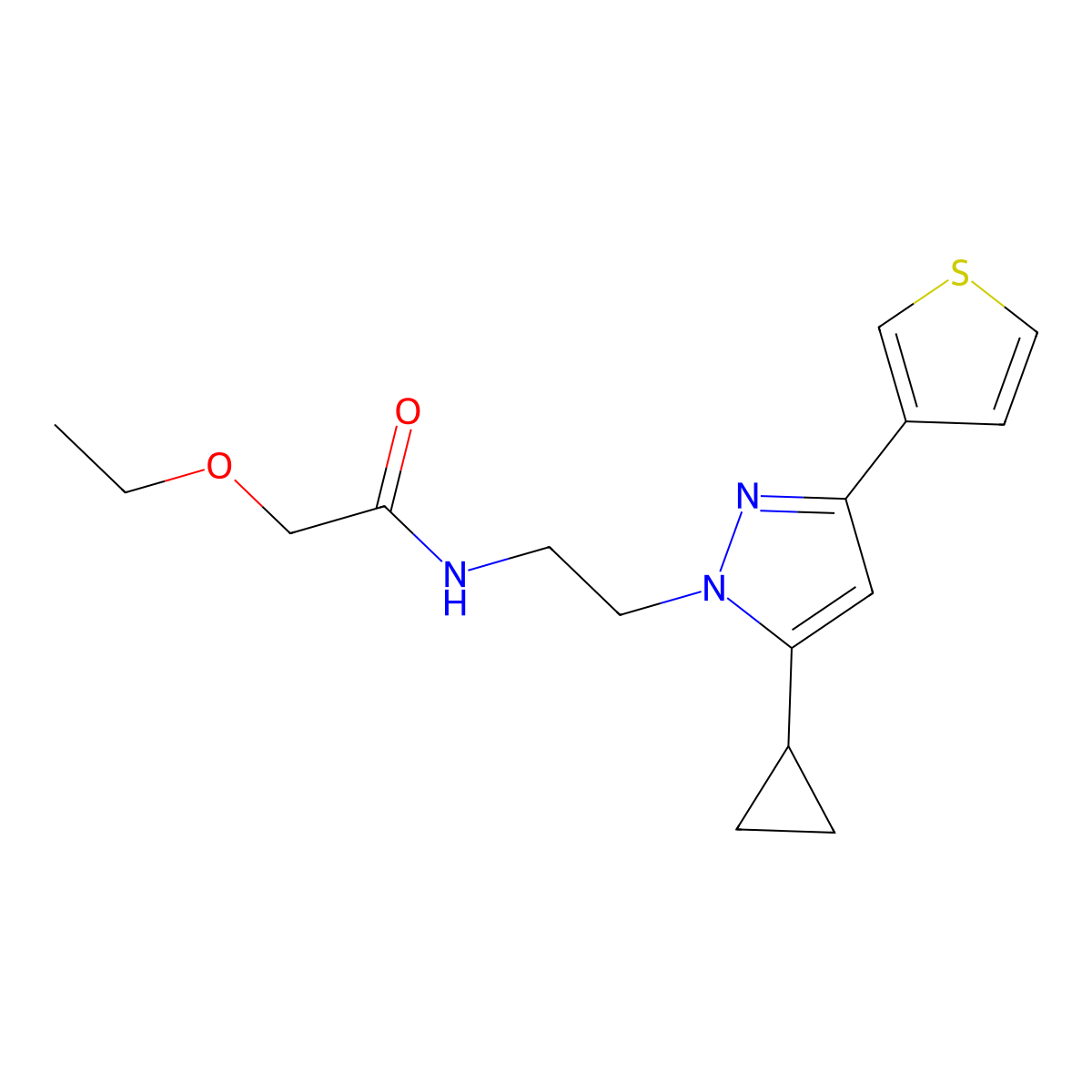 N-{2-[5-cyclopropyl-3-(thiophen-3-yl)-1H-pyrazol-1-yl]ethyl}-2-ethoxyacetamide molecular structure, CAS 2034633-50-4