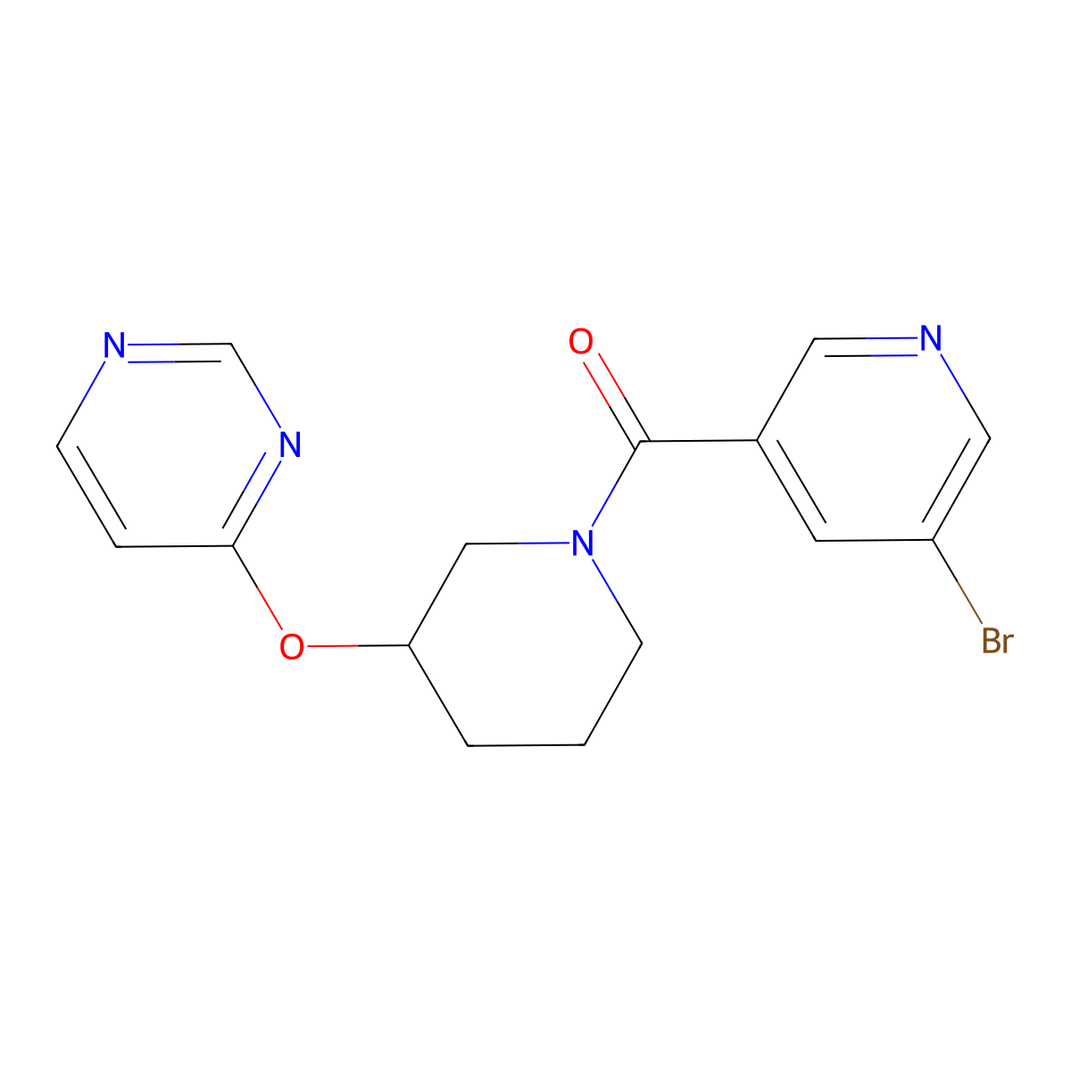 (5-Bromopyridin-3-yl)(3-(pyrimidin-4-yloxy)piperidin-1-yl)methanone molecular structure, CAS 2034633-51-5