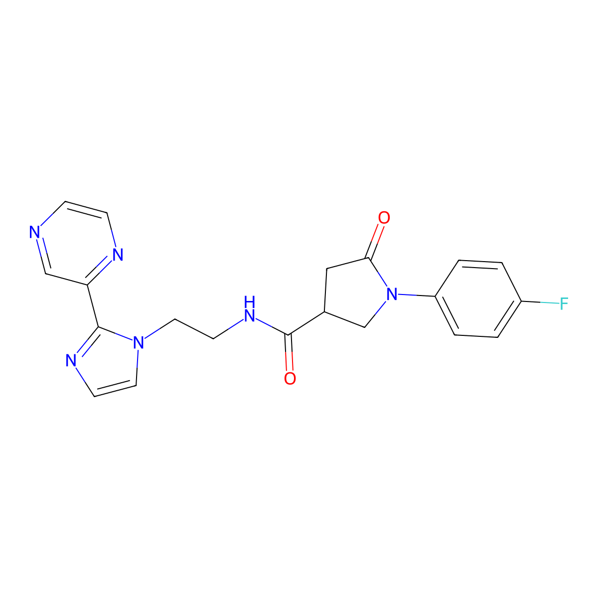 1-(4-fluorophenyl)-5-oxo-N-{2-[2-(pyrazin-2-yl)-1H-imidazol-1-yl]ethyl}pyrrolidine-3-carboxamide molecular structure, CAS 2034633-54-8