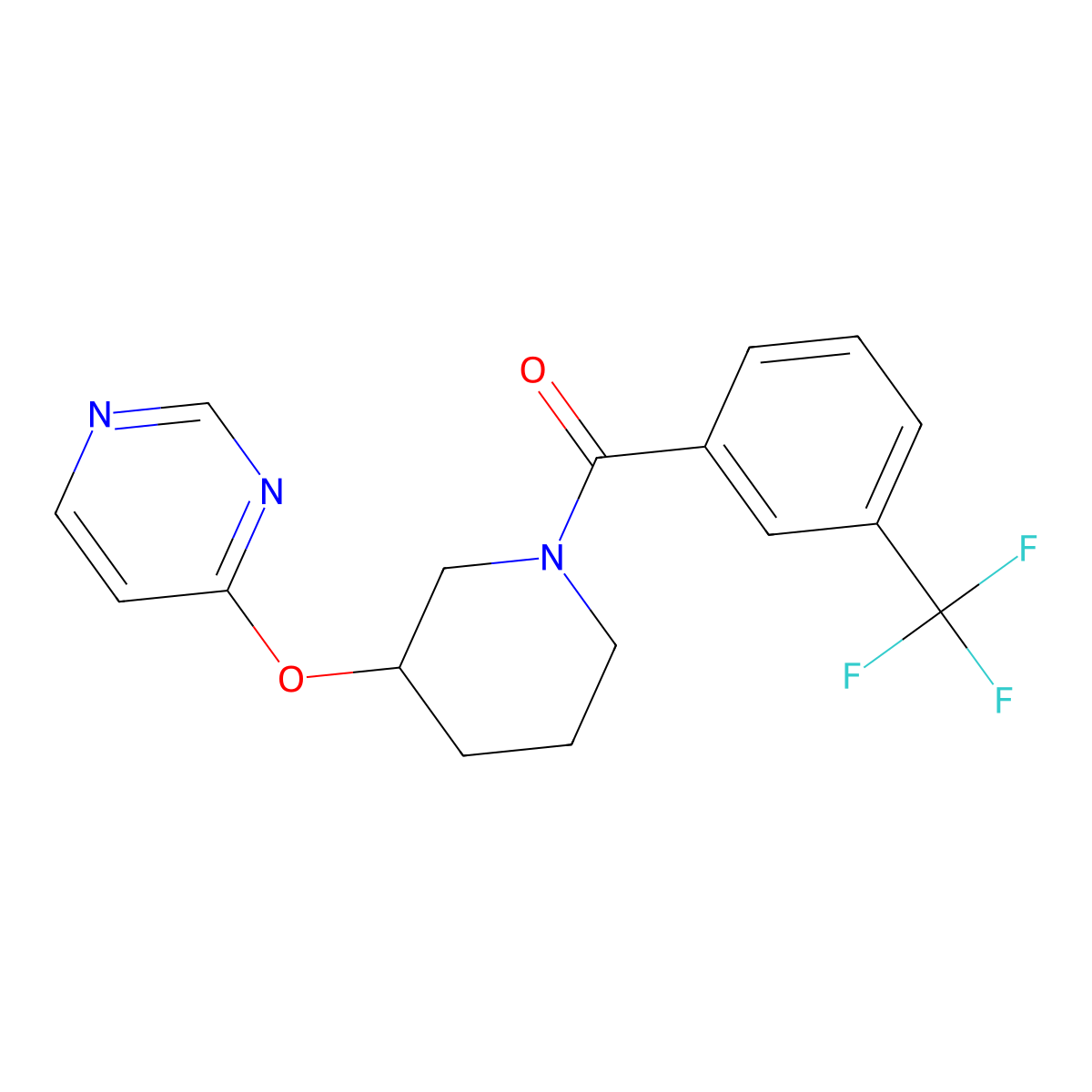 (3-(Pyrimidin-4-yloxy)piperidin-1-yl)(3-(trifluoromethyl)phenyl)methanone molecular structure, CAS 2034633-59-3
