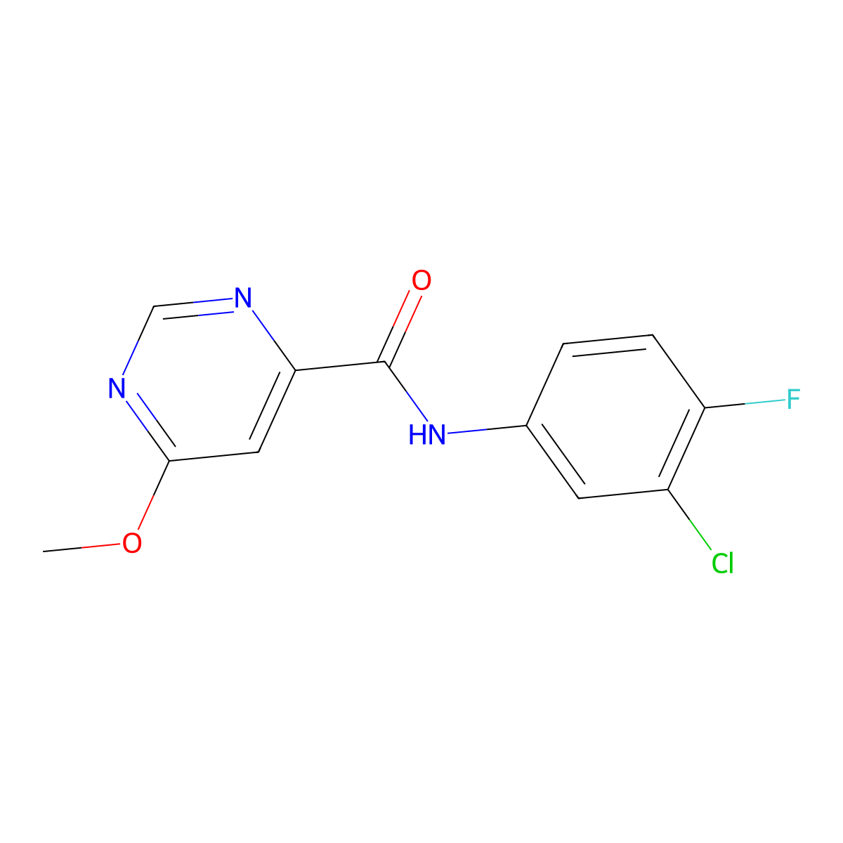 N-(3-chloro-4-fluorophenyl)-6-methoxypyrimidine-4-carboxamide molecular structure, CAS 2034633-65-1