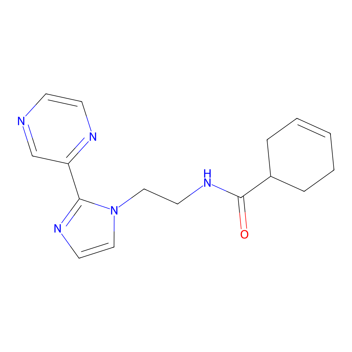 N-{2-[2-(pyrazin-2-yl)-1H-imidazol-1-yl]ethyl}cyclohex-3-ene-1-carboxamide molecular structure, CAS 2034633-70-8
