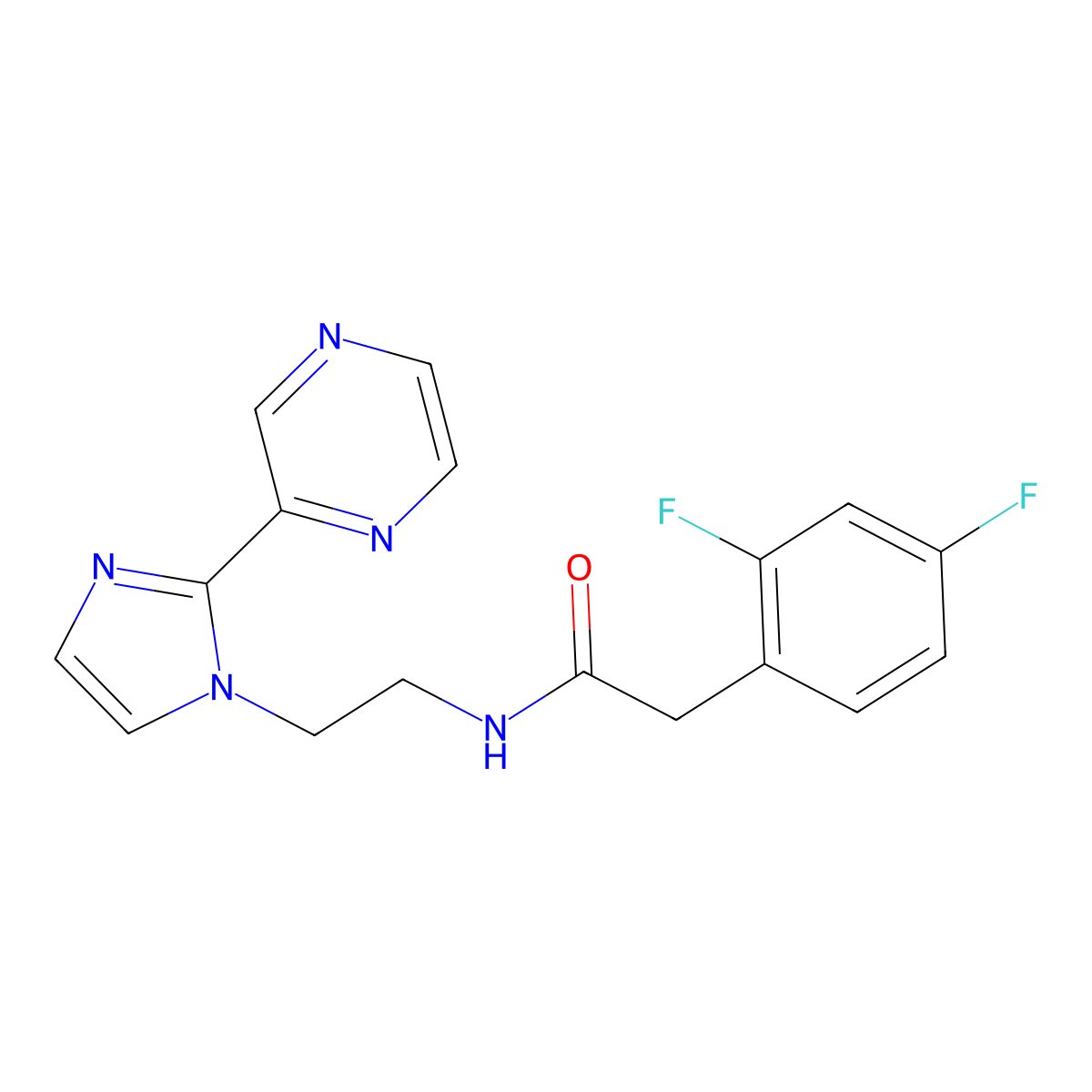 2-(2,4-difluorophenyl)-N-{2-[2-(pyrazin-2-yl)-1H-imidazol-1-yl]ethyl}acetamide molecular structure, CAS 2034633-78-6