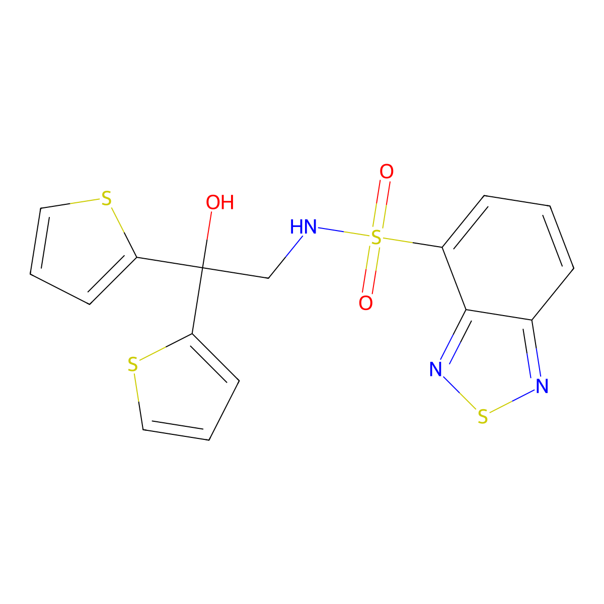 N-(2-hydroxy-2,2-di(thiophen-2-yl)ethyl)benzo[c][1,2,5]thiadiazole-4-sulfonamide molecular structure, CAS 2034633-79-7