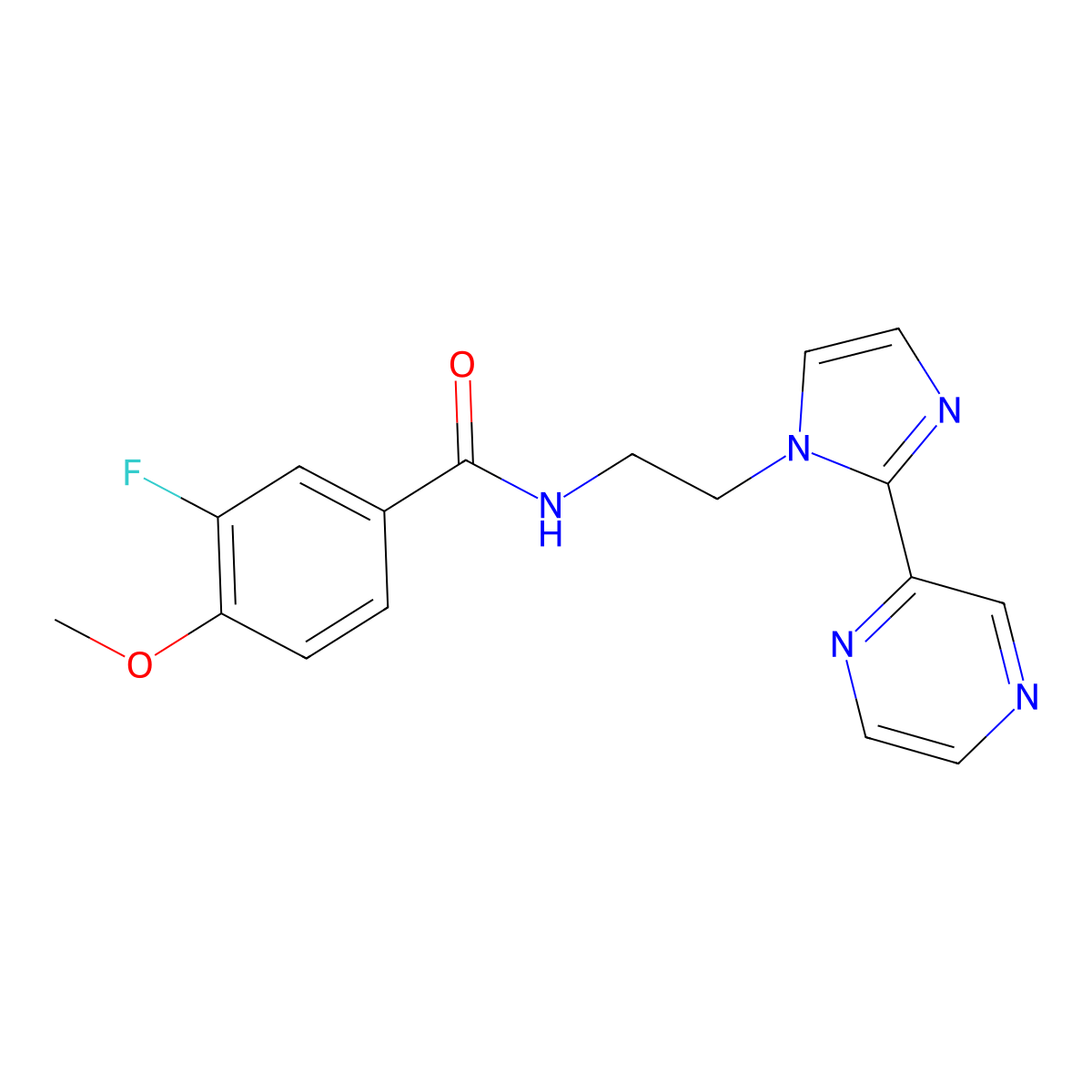 3-fluoro-4-methoxy-N-{2-[2-(pyrazin-2-yl)-1H-imidazol-1-yl]ethyl}benzamide molecular structure, CAS 2034633-81-1