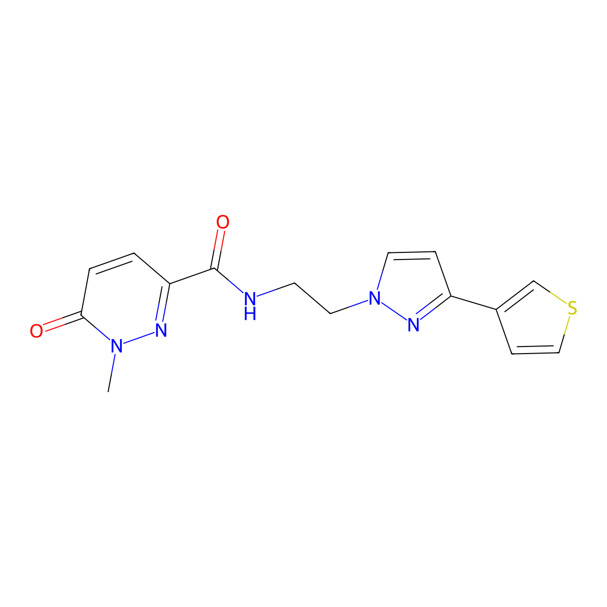 1-methyl-6-oxo-N-{2-[3-(thiophen-3-yl)-1H-pyrazol-1-yl]ethyl}-1,6-dihydropyridazine-3-carboxamide molecular structure, CAS 2034633-95-7