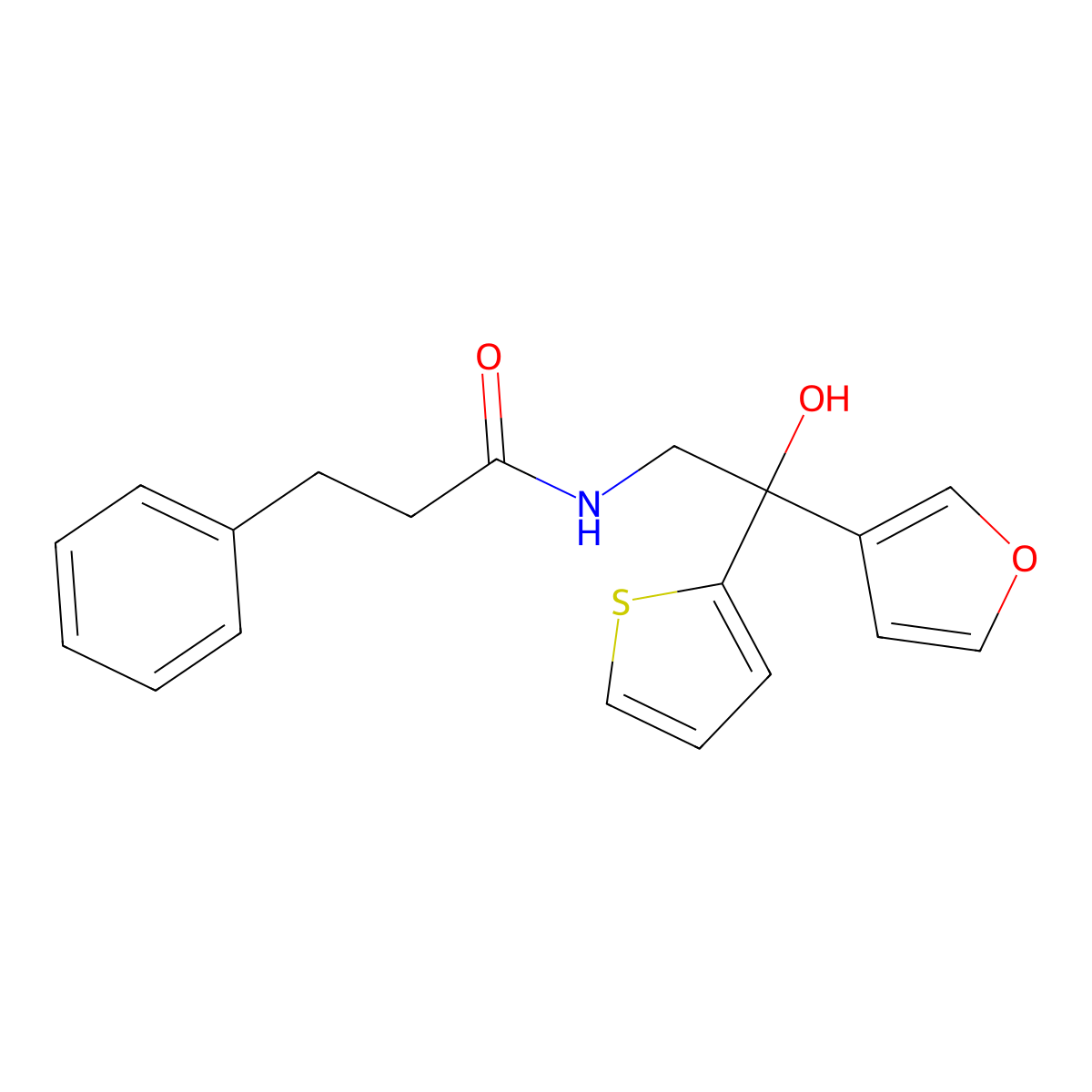N-[2-(furan-3-yl)-2-hydroxy-2-(thiophen-2-yl)ethyl]-3-phenylpropanamide molecular structure, CAS 2034633-99-1