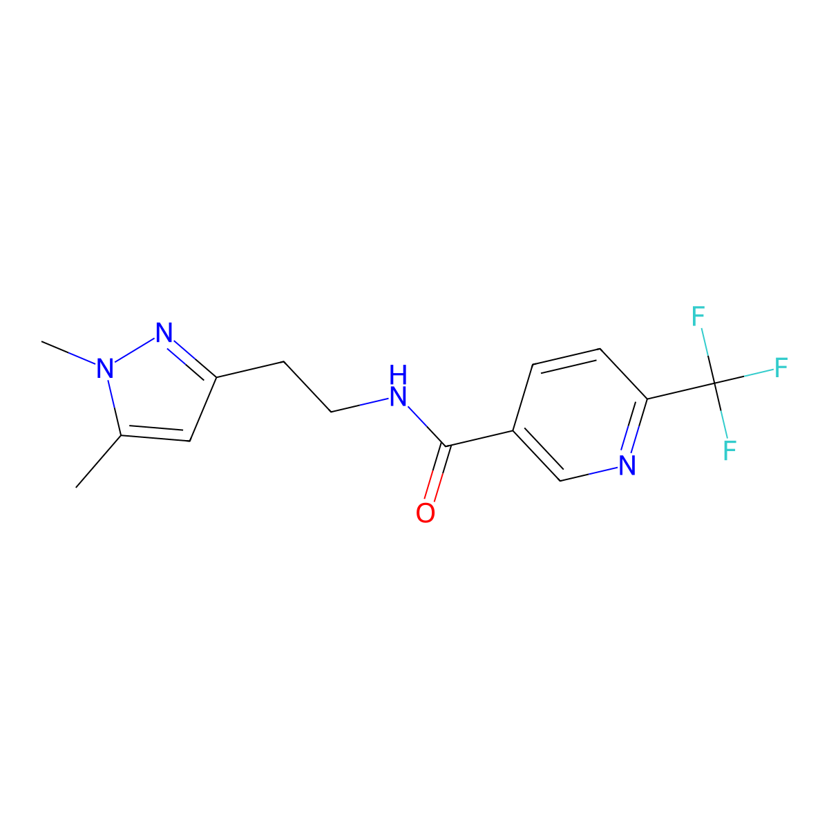 N-(2-(1,5-dimethyl-1H-pyrazol-3-yl)ethyl)-6-(trifluoromethyl)nicotinamide molecular structure, CAS 2034634-06-3