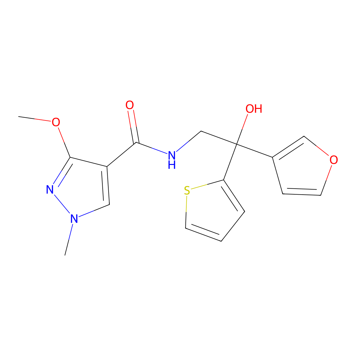 N-[2-(furan-3-yl)-2-hydroxy-2-(thiophen-2-yl)ethyl]-3-methoxy-1-methyl-1H-pyrazole-4-carboxamide molecular structure, CAS 2034634-07-4