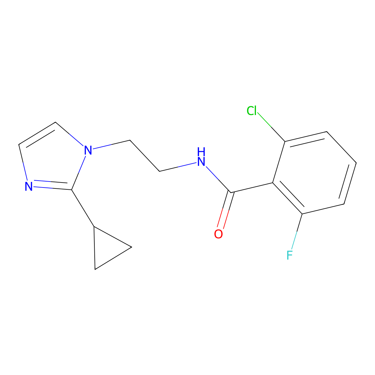 2-chloro-N-(2-(2-cyclopropyl-1H-imidazol-1-yl)ethyl)-6-fluorobenzamide molecular structure, CAS 2034634-13-2