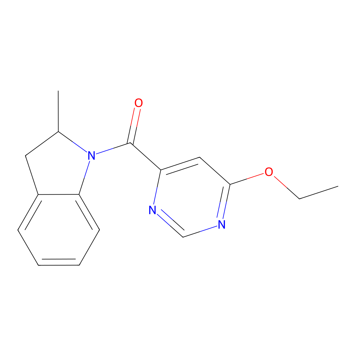 (6-Ethoxypyrimidin-4-yl)(2-methylindolin-1-yl)methanone molecular structure, CAS 2034634-15-4