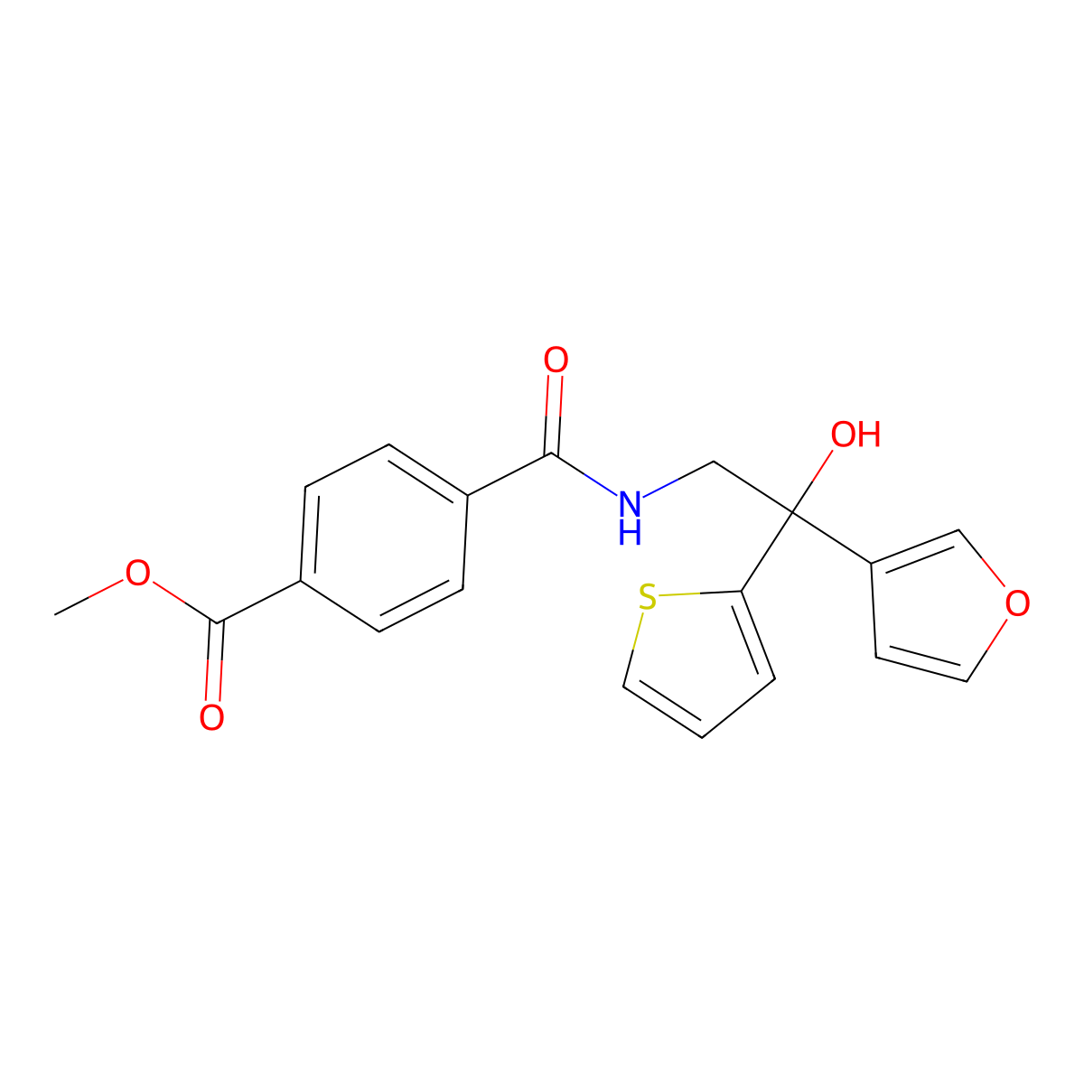 Methyl 4-{[2-(furan-3-yl)-2-hydroxy-2-(thiophen-2-yl)ethyl]carbamoyl}benzoate molecular structure, CAS 2034634-16-5