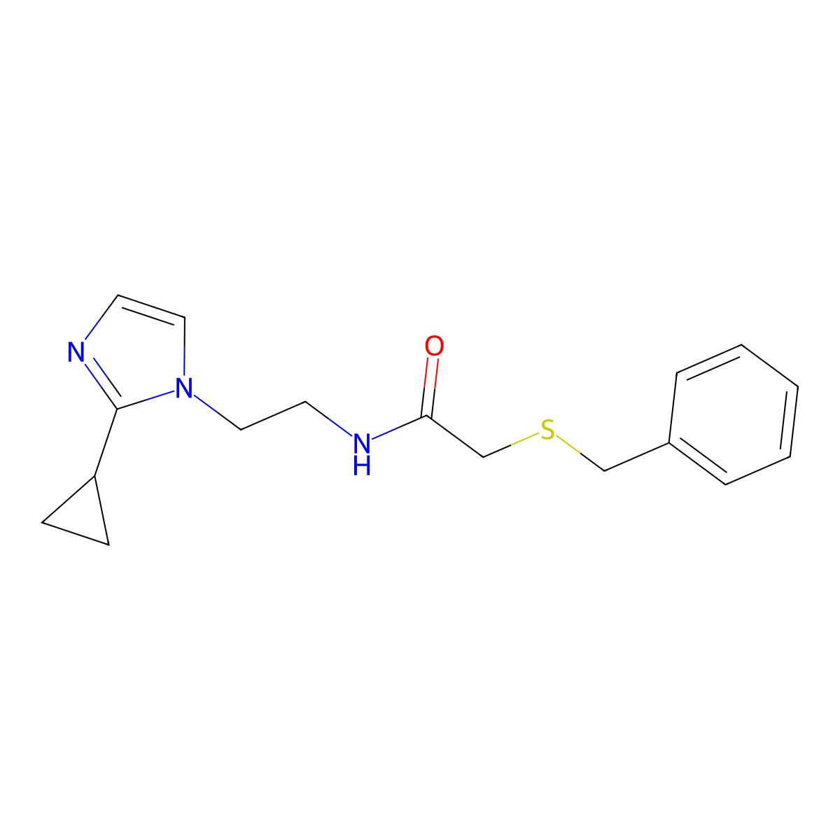 2-(benzylthio)-N-(2-(2-cyclopropyl-1H-imidazol-1-yl)ethyl)acetamide molecular structure, CAS 2034634-17-6