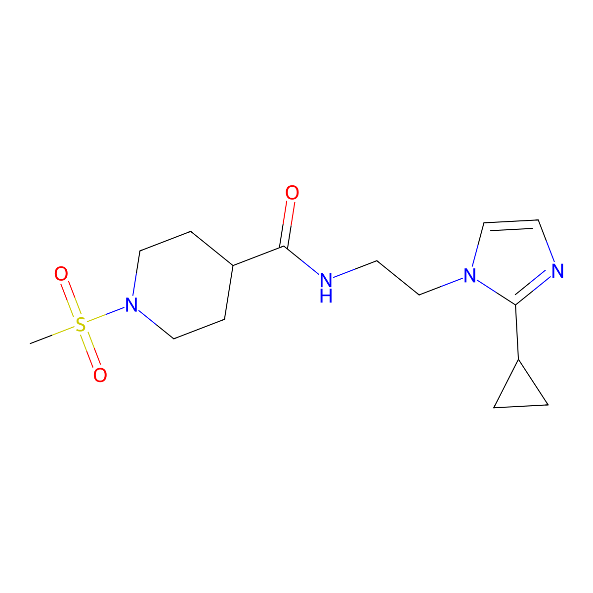 N-(2-(2-cyclopropyl-1H-imidazol-1-yl)ethyl)-1-(methylsulfonyl)piperidine-4-carboxamide molecular structure, CAS 2034634-21-2