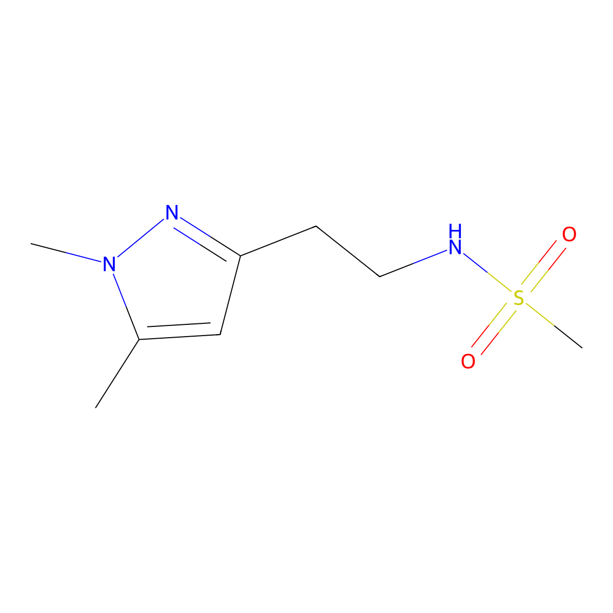 N-[2-(1,5-dimethyl-1H-pyrazol-3-yl)ethyl]methanesulfonamide molecular structure, CAS 2034634-23-4
