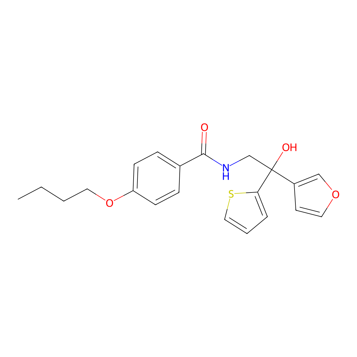 4-butoxy-N-[2-(furan-3-yl)-2-hydroxy-2-(thiophen-2-yl)ethyl]benzamide molecular structure, CAS 2034634-28-9