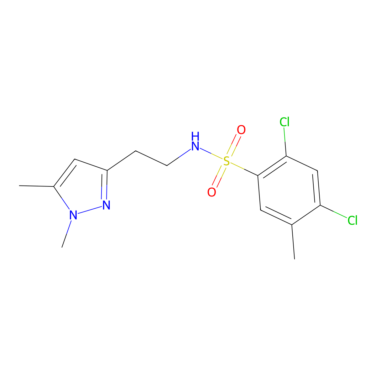 2,4-dichloro-N-(2-(1,5-dimethyl-1H-pyrazol-3-yl)ethyl)-5-methylbenzenesulfonamide molecular structure, CAS 2034634-34-7
