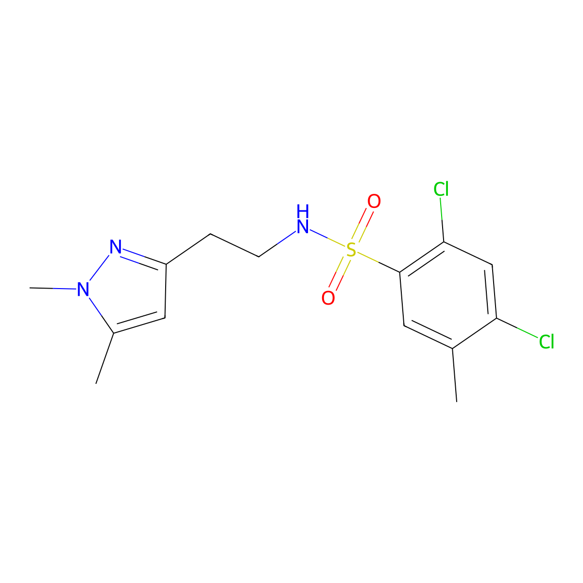 2,4-dichloro-N-(2-(1,5-dimethyl-1H-pyrazol-3-yl)ethyl)-5-methylbenzenesulfonamide molecular structure, CAS 2034634-34-7