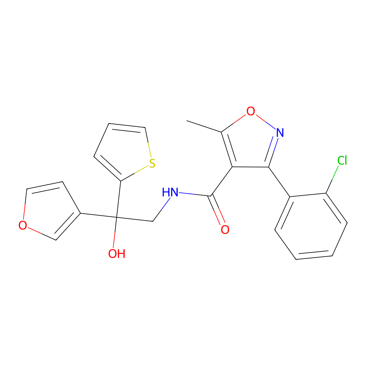 3-(2-chlorophenyl)-N-(2-(furan-3-yl)-2-hydroxy-2-(thiophen-2-yl)ethyl)-5-methylisoxazole-4-carboxamide molecular structure, CAS 2034634-38-1