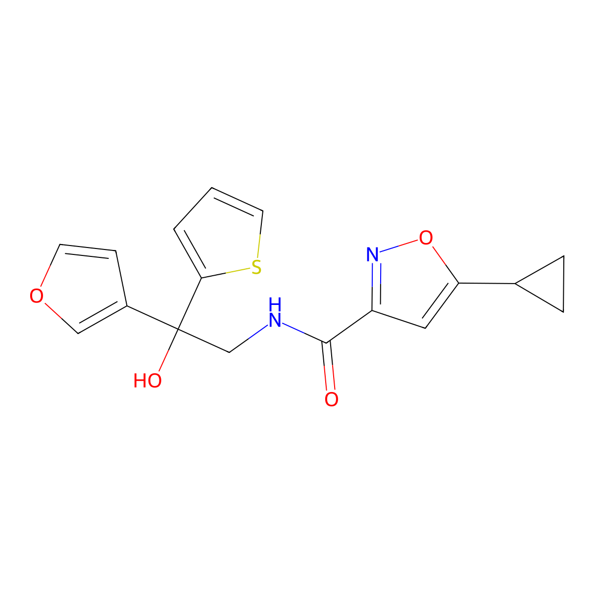 5-cyclopropyl-N-(2-(furan-3-yl)-2-hydroxy-2-(thiophen-2-yl)ethyl)isoxazole-3-carboxamide molecular structure, CAS 2034634-40-5