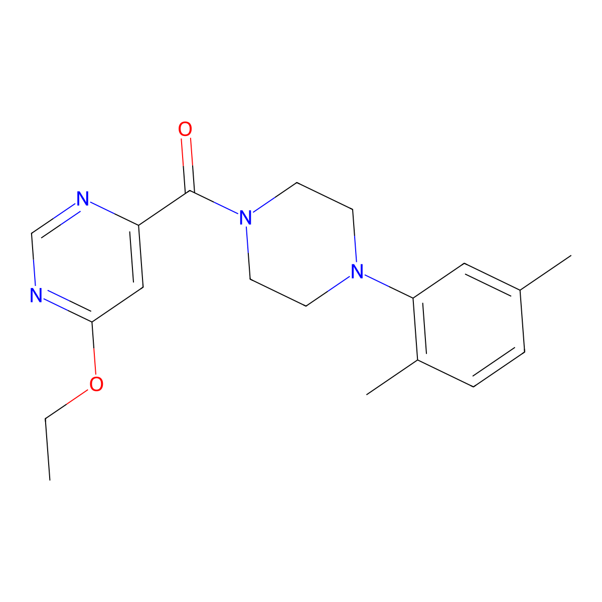 (4-(2,5-Dimethylphenyl)piperazin-1-yl)(6-ethoxypyrimidin-4-yl)methanone molecular structure, CAS 2034634-46-1