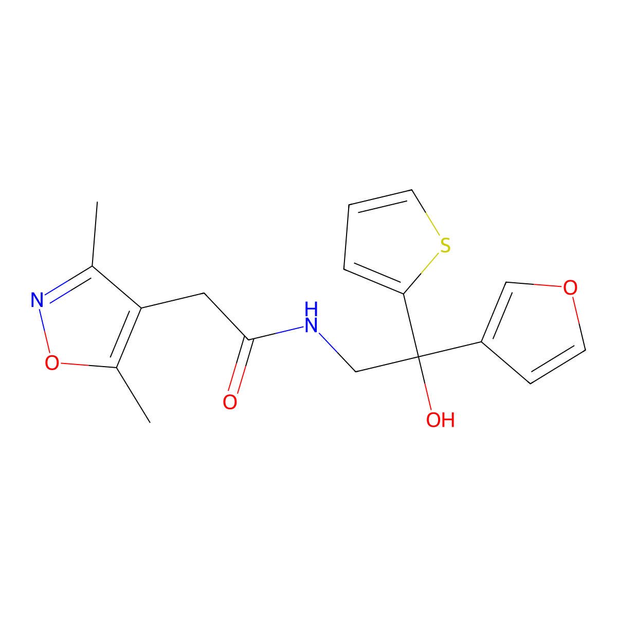2-(3,5-dimethylisoxazol-4-yl)-N-(2-(furan-3-yl)-2-hydroxy-2-(thiophen-2-yl)ethyl)acetamide molecular structure, CAS 2034634-47-2