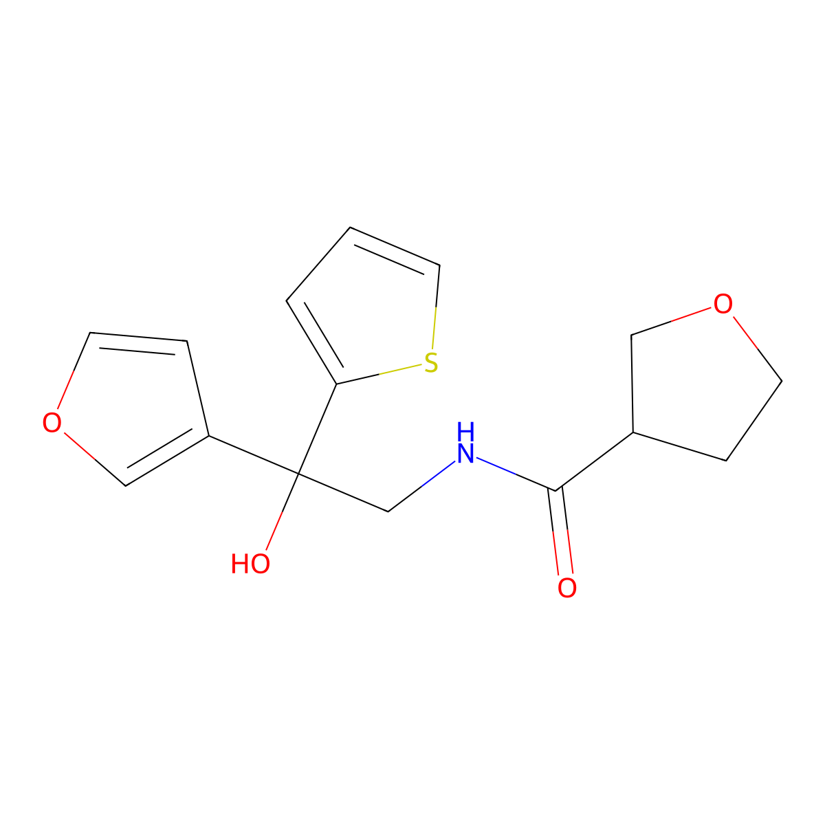 N-(2-(furan-3-yl)-2-hydroxy-2-(thiophen-2-yl)ethyl)tetrahydrofuran-3-carboxamide molecular structure, CAS 2034634-58-5