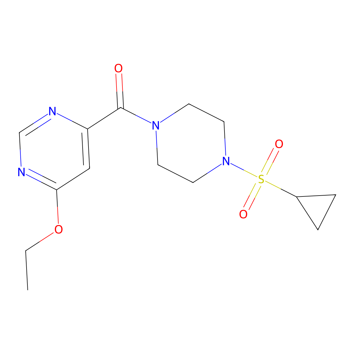 (4-(Cyclopropylsulfonyl)piperazin-1-yl)(6-ethoxypyrimidin-4-yl)methanone molecular structure, CAS 2034634-62-1