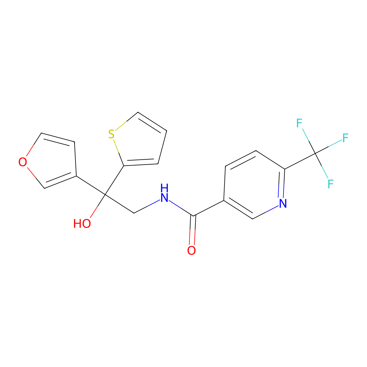 N-(2-(furan-3-yl)-2-hydroxy-2-(thiophen-2-yl)ethyl)-6-(trifluoromethyl)nicotinamide molecular structure, CAS 2034634-63-2