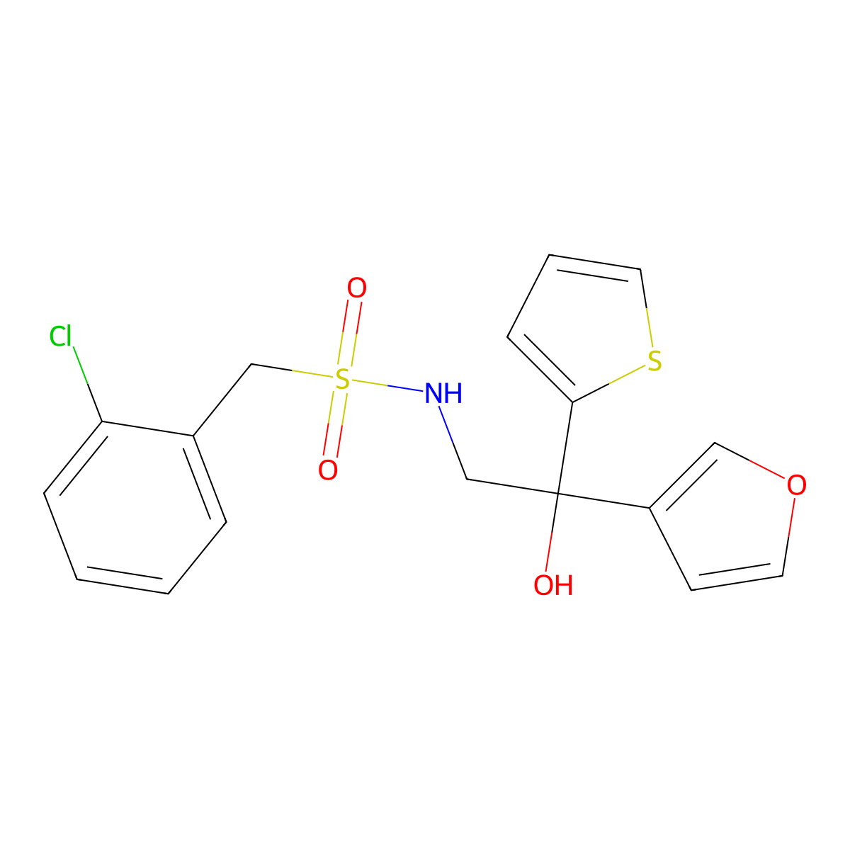 1-(2-chlorophenyl)-N-[2-(furan-3-yl)-2-hydroxy-2-(thiophen-2-yl)ethyl]methanesulfonamide molecular structure, CAS 2034634-69-8