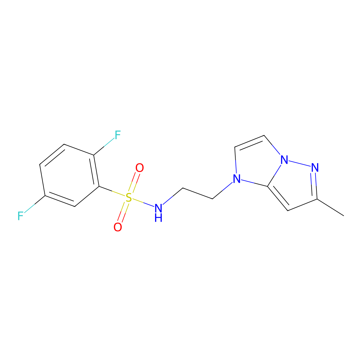 2,5-difluoro-N-(2-(6-methyl-1H-imidazo[1,2-b]pyrazol-1-yl)ethyl)benzenesulfonamide molecular structure, CAS 2034634-70-1
