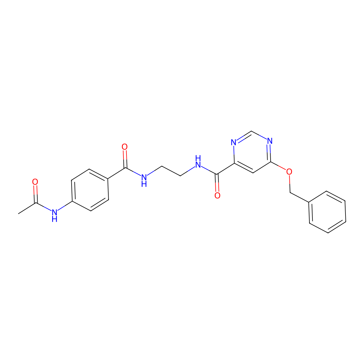 N-(2-(4-acetamidobenzamido)ethyl)-6-(benzyloxy)pyrimidine-4-carboxamide molecular structure, CAS 2034634-74-5