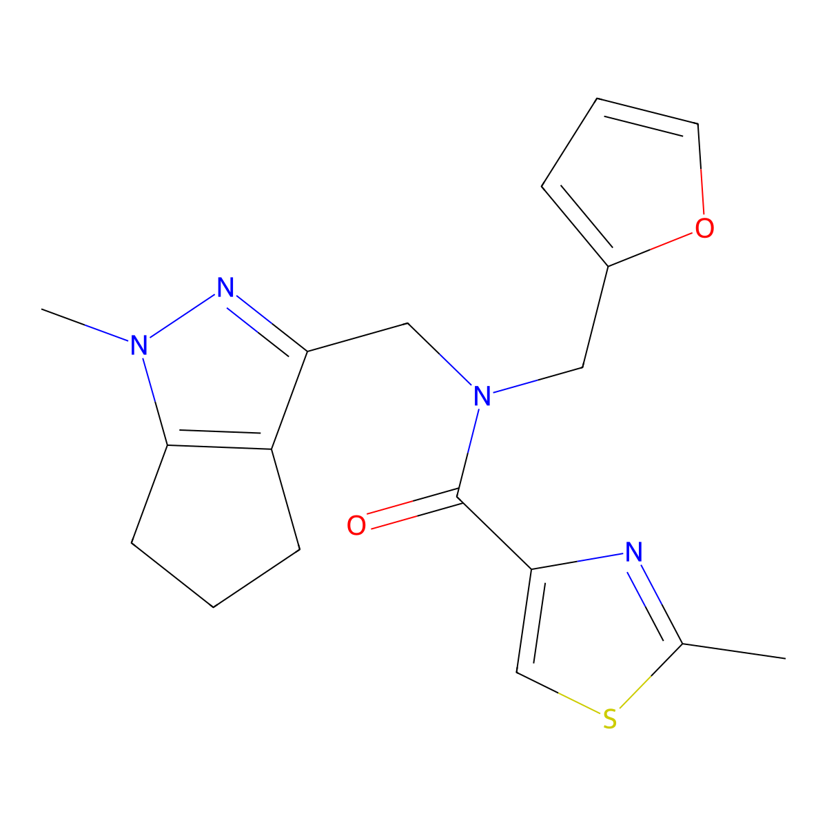 N-(furan-2-ylmethyl)-2-methyl-N-((1-methyl-1,4,5,6-tetrahydrocyclopenta[c]pyrazol-3-yl)methyl)thiazole-4-carboxamide molecular structure, CAS 2034634-77-8