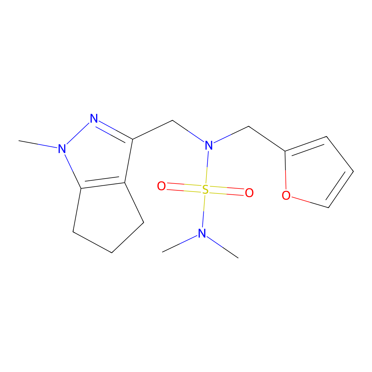 {[(furan-2-yl)methyl]({1-methyl-1H,4H,5H,6H-cyclopenta[c]pyrazol-3-yl}methyl)sulfamoyl}dimethylamine molecular structure, CAS 2034634-80-3