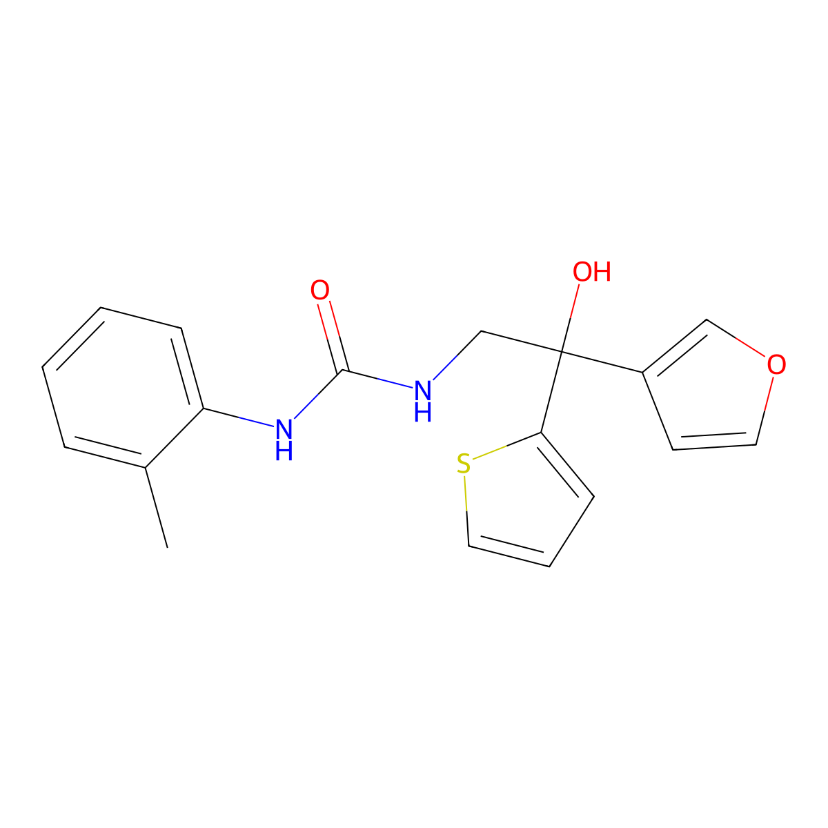 1-(2-(Furan-3-yl)-2-hydroxy-2-(thiophen-2-yl)ethyl)-3-(o-tolyl)urea molecular structure, CAS 2034634-82-5