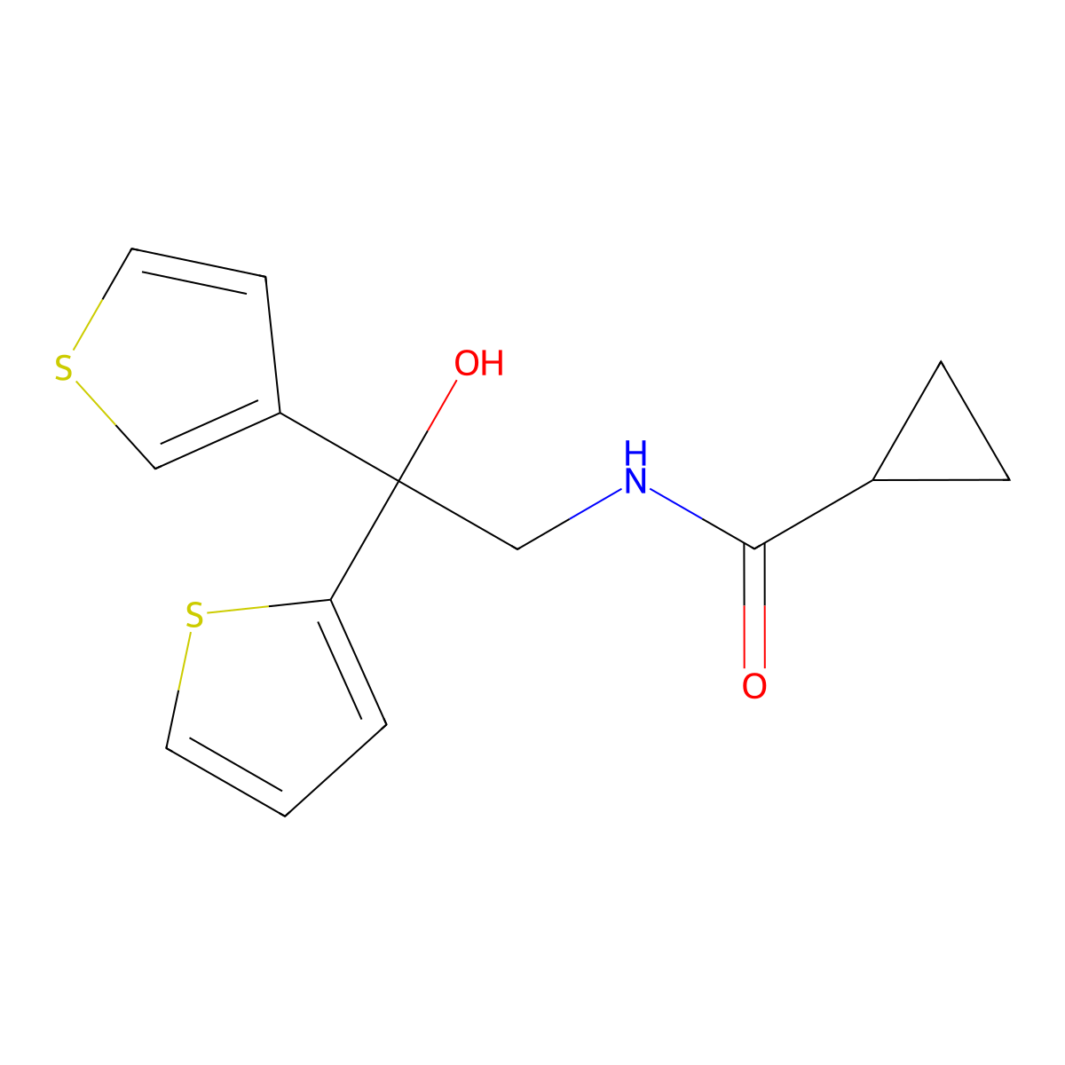 N-[2-hydroxy-2-(thiophen-2-yl)-2-(thiophen-3-yl)ethyl]cyclopropanecarboxamide molecular structure, CAS 2034634-84-7
