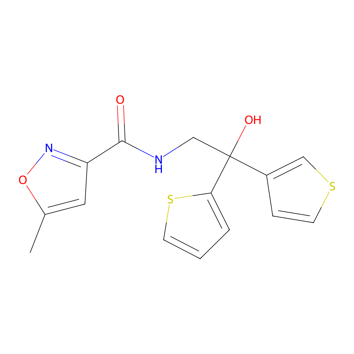 N-(2-hydroxy-2-(thiophen-2-yl)-2-(thiophen-3-yl)ethyl)-5-methylisoxazole-3-carboxamide molecular structure, CAS 2034634-85-8
