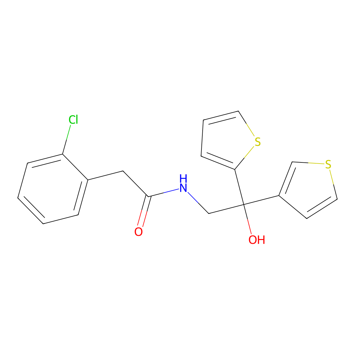 2-(2-chlorophenyl)-N-[2-hydroxy-2-(thiophen-2-yl)-2-(thiophen-3-yl)ethyl]acetamide molecular structure, CAS 2034634-88-1