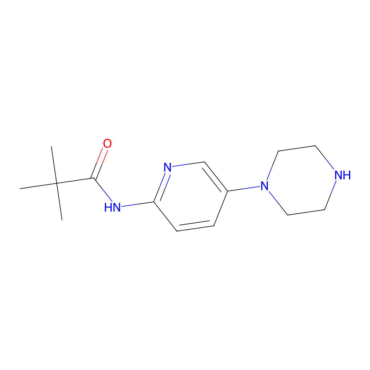 2,2-dimethyl-N-[5-(piperazin-1-yl)pyridin-2-yl]propanamide molecular structure, CAS 2034706-70-0