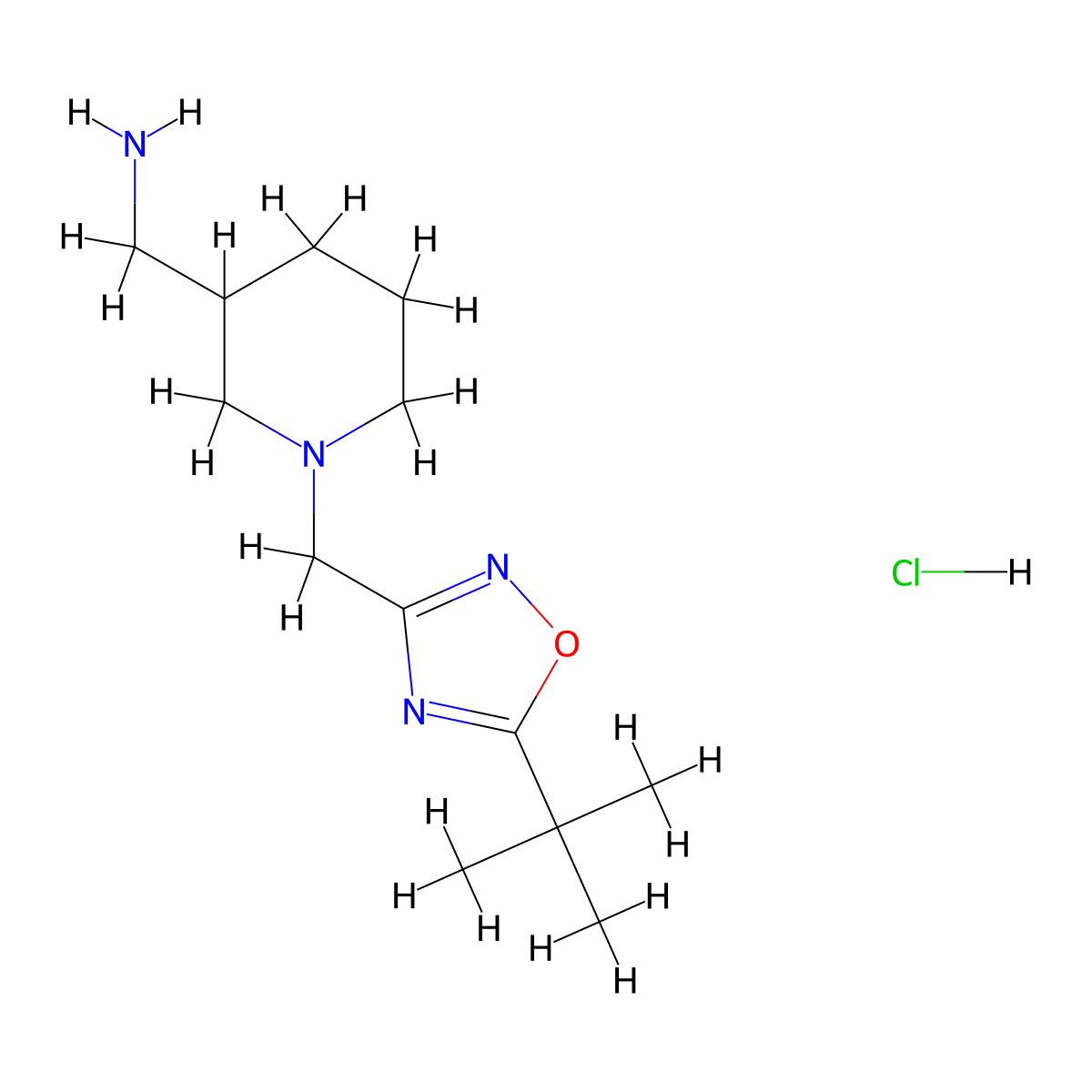 {1-[(5-Tert-butyl-1,2,4-oxadiazol-3-yl)methyl]piperidin-3-yl}methanamine hydrochloride molecular structure, CAS 2034727-84-7