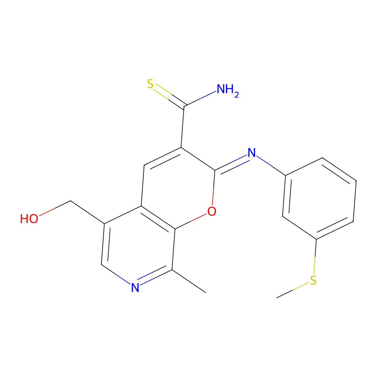 (Z)-5-(hydroxymethyl)-8-methyl-2-((3-(methylthio)phenyl)imino)-2H-pyrano[2,3-c]pyridine-3-carbothioamide molecular structure, CAS 2034897-20-4