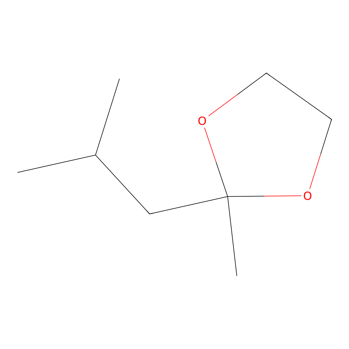 1,3-Dioxolane, 2-methyl-2-(2-methylpropyl)- molecular structure, CAS 2035-08-7