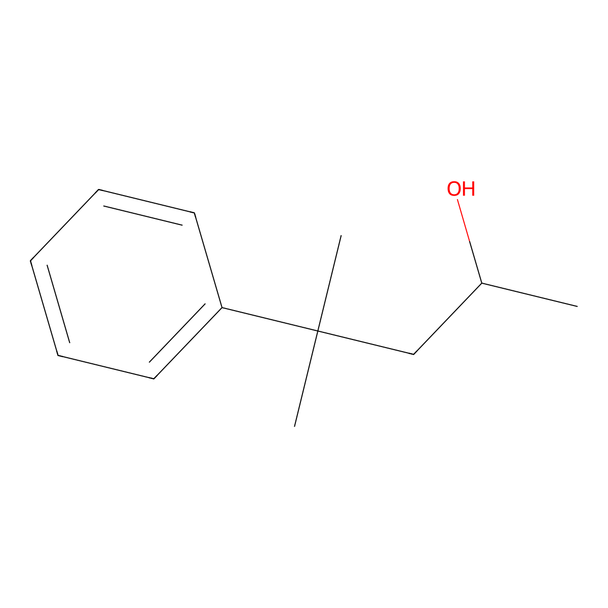 Dimethyl phenylbutanol molecular structure, CAS 2035-93-0