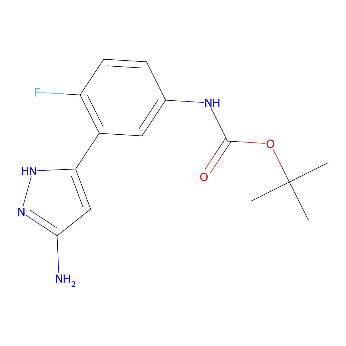 tert-butyl N-[3-(3-amino-1H-pyrazol-5-yl)-4-fluorophenyl]carbamate molecular structure, CAS 2035416-92-1