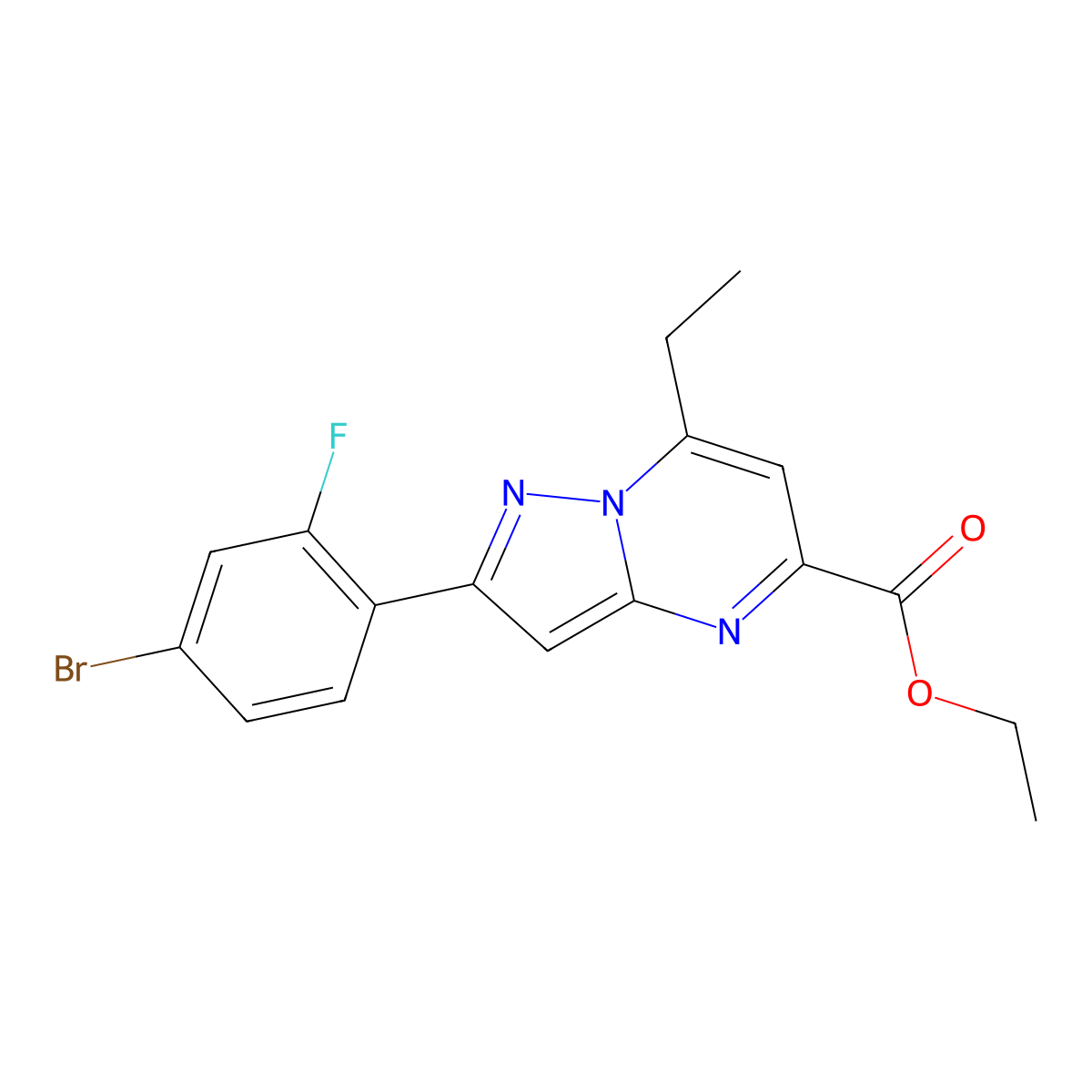 Ethyl 2-(4-bromo-2-fluorophenyl)-7-ethylpyrazolo[1,5-a]pyrimidine-5-carboxylate molecular structure, CAS 2035417-02-6
