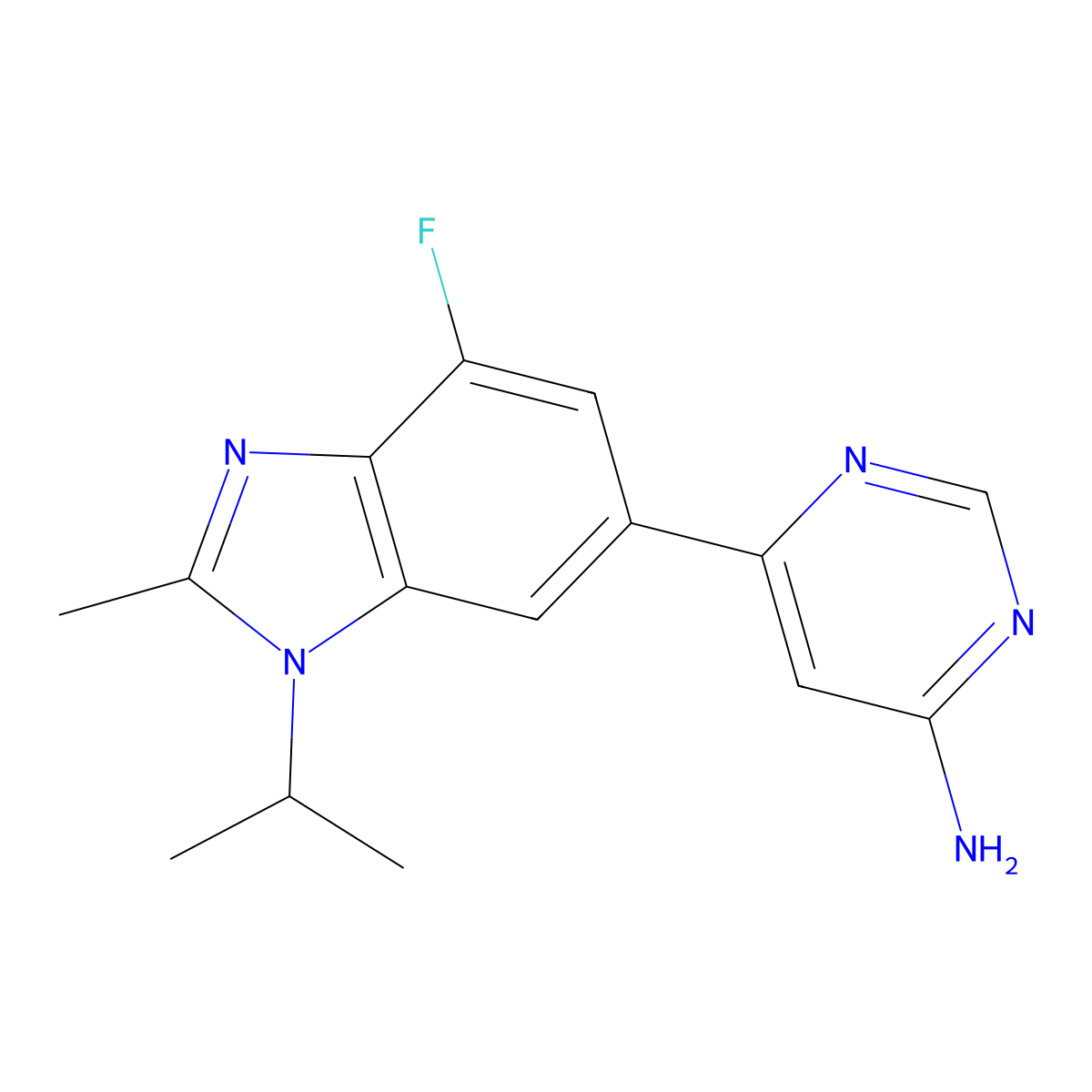 6-(4-fluoro-1-isopropyl-2-methyl-1H-benzo[d]imidazol-6-yl)pyrimidin-4-amine molecular structure, CAS 2035476-38-9