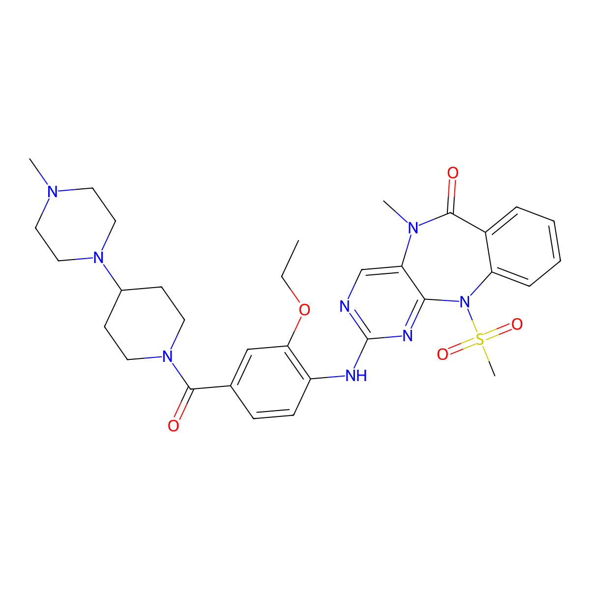 2-[2-Ethoxy-4-[4-(4-methylpiperazin-1-yl)piperidine-1-carbonyl]anilino]-5-methyl-11-methylsulfonylpyrimido[4,5-b][1,4]benzodiazepin-6-one molecular structure, CAS 2035509-96-5