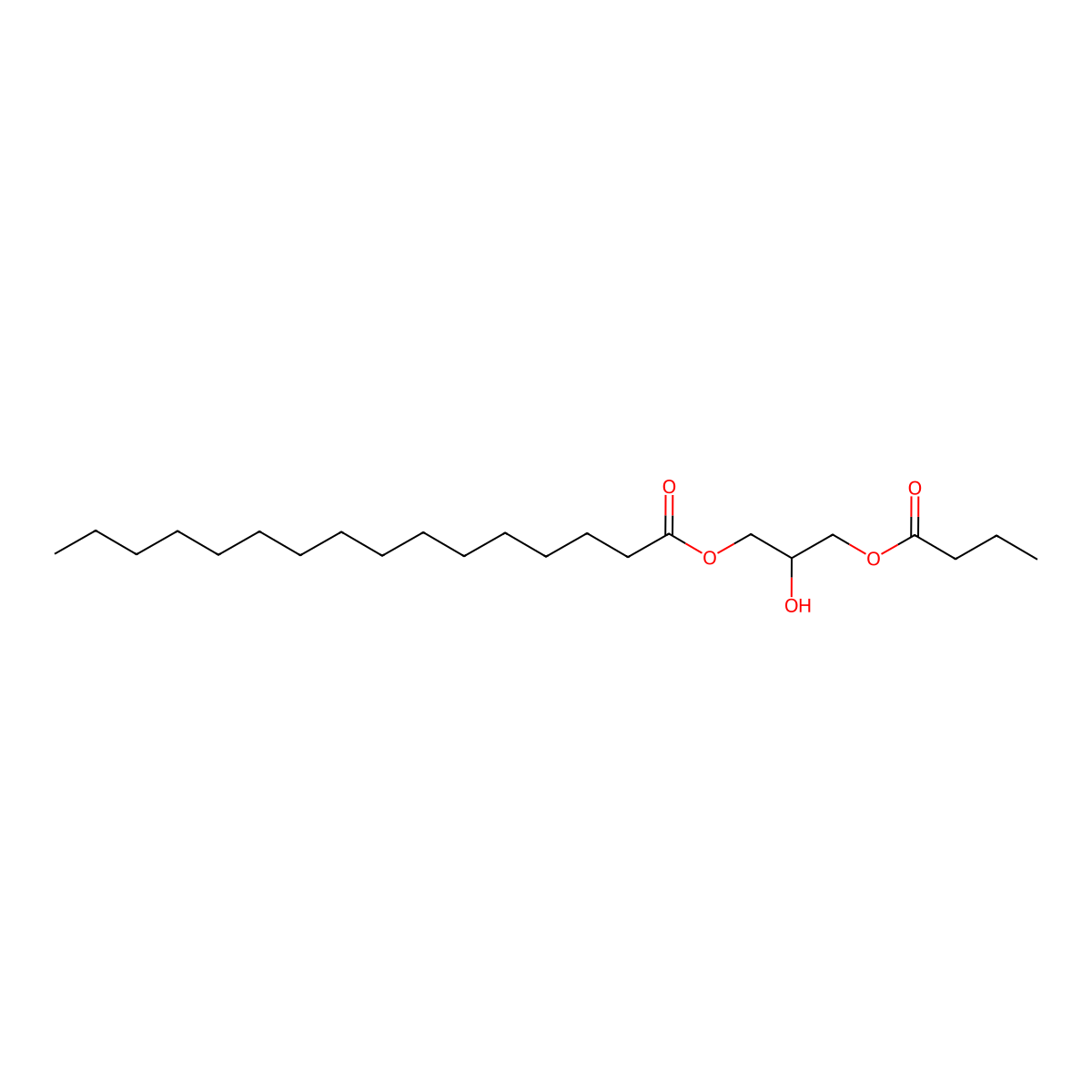 Hexadecanoic acid, 2-hydroxy-3-(1-oxobutoxy)propyl ester molecular structure, CAS 20358-82-1
