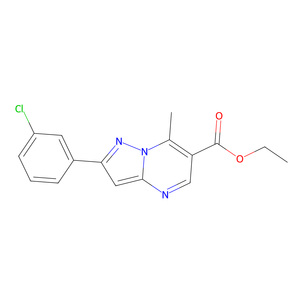 Ethyl 2-(3-chlorophenyl)-7-methylpyrazolo[1,5-a]pyrimidine-6-carboxylate molecular structure, CAS 203587-56-8
